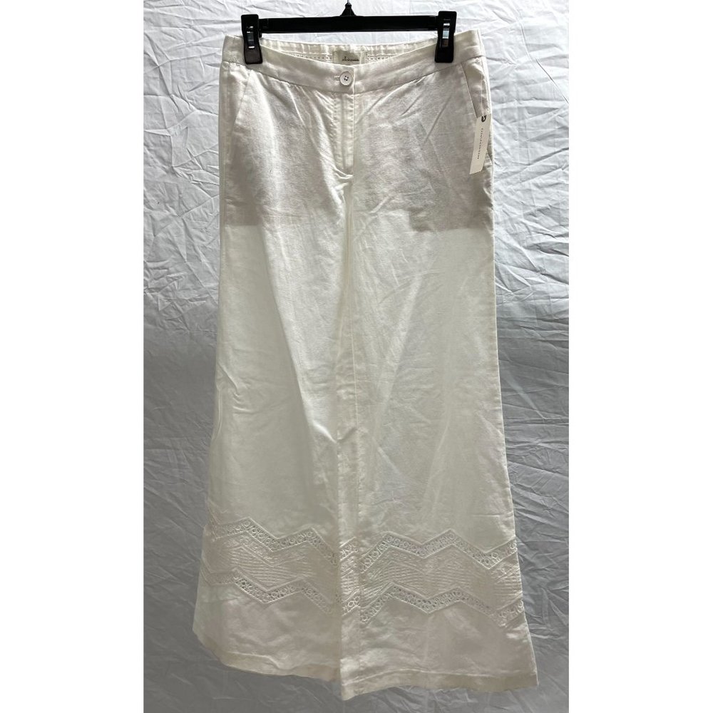 NEW Elevenses Anthropologie White Crochet Trim Wide Leg Pants 2